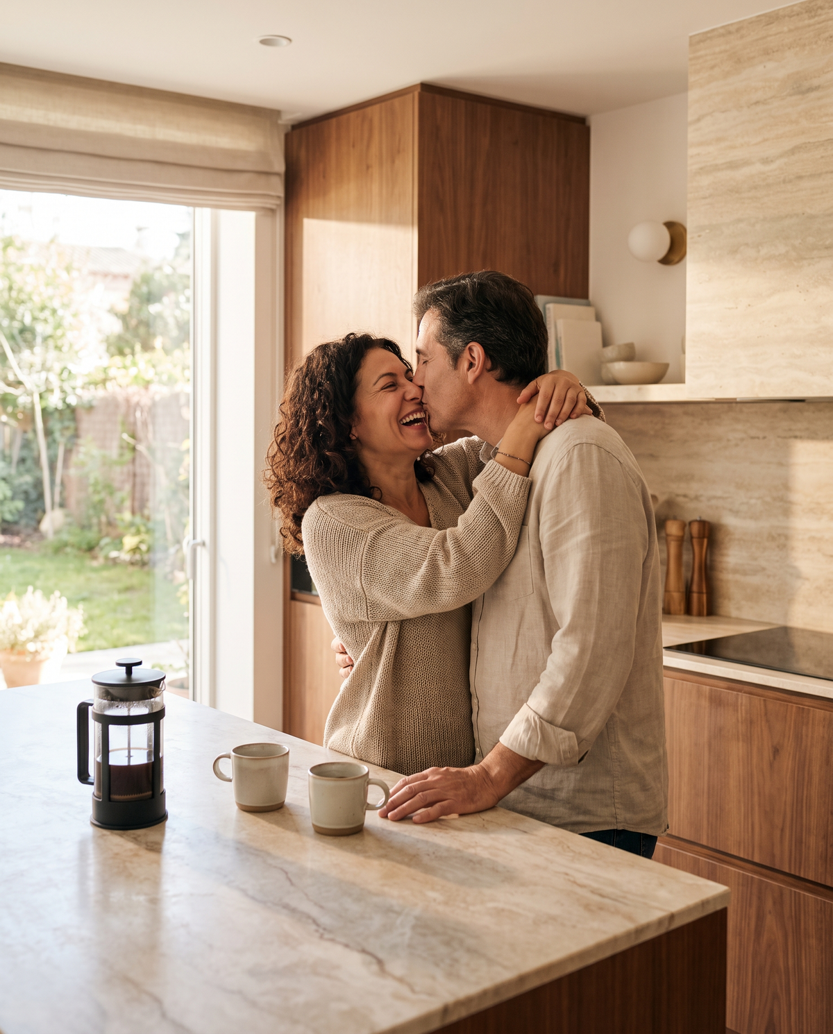 Pareja feliz en la cocina